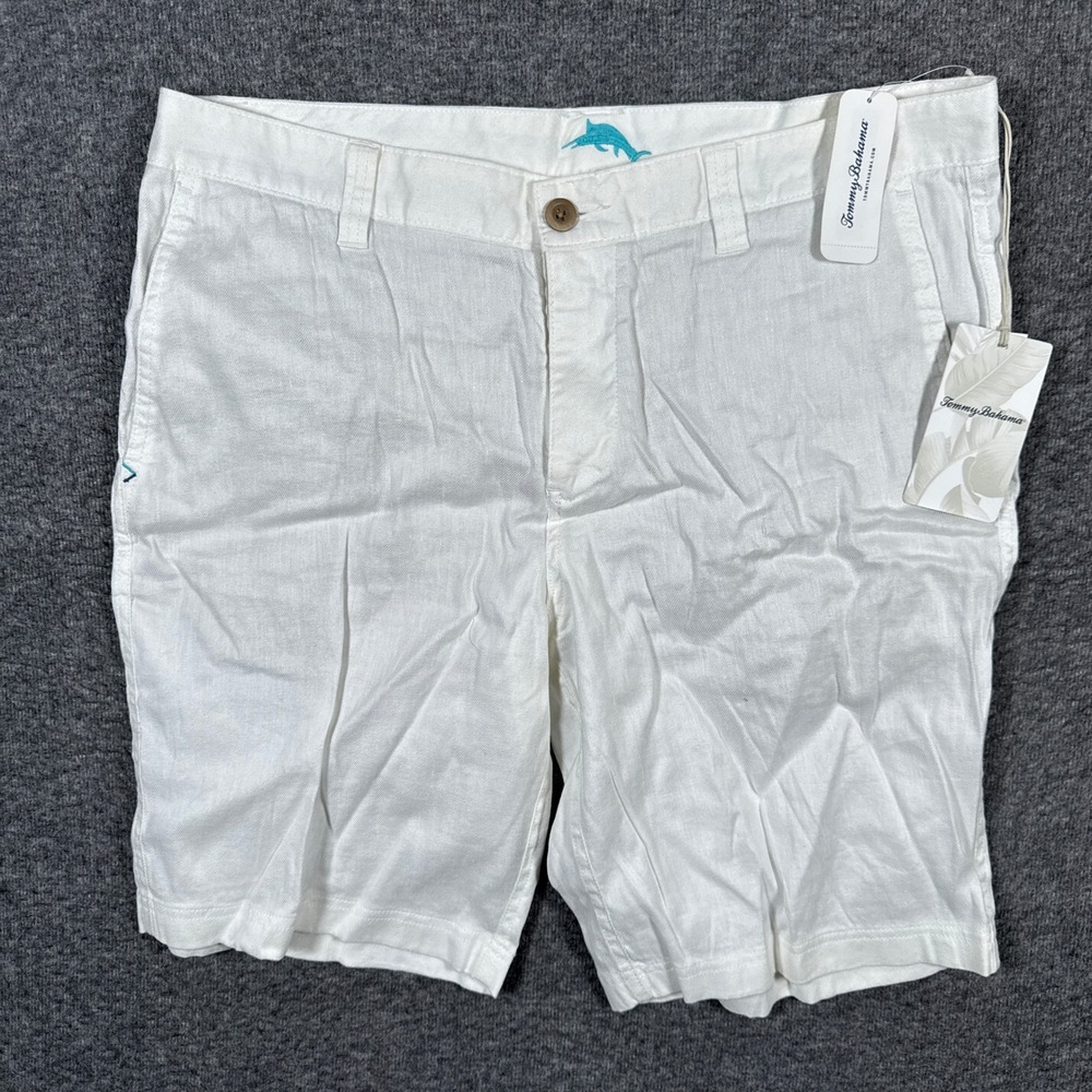 NEW Tommy Bahama Beach Linen Shorts Mens 35 White Stretch 10" NWT